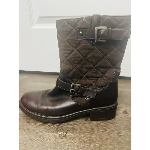 Aquatalia Sherry Brown Leather/Quilted Mid-calf Moto Winter Boot - Picture 3 of 7
